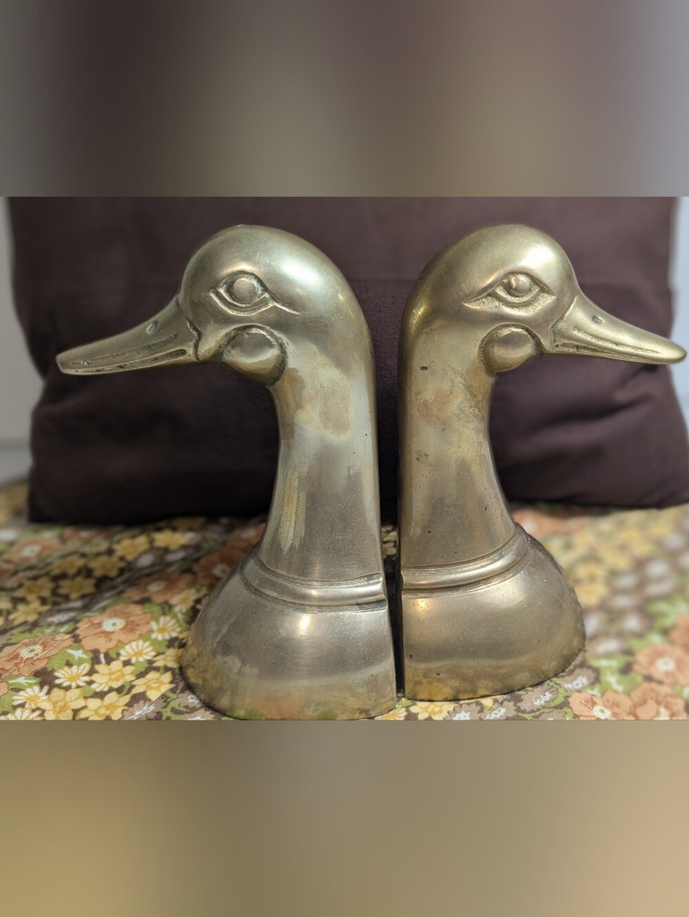 Vintage Leonard Solid Brass Mallard Duck Head Bookends MCM Brass Ducks